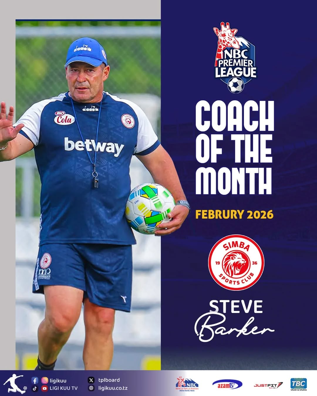 Steve Barker with NBC Premier League Coach of the Month award